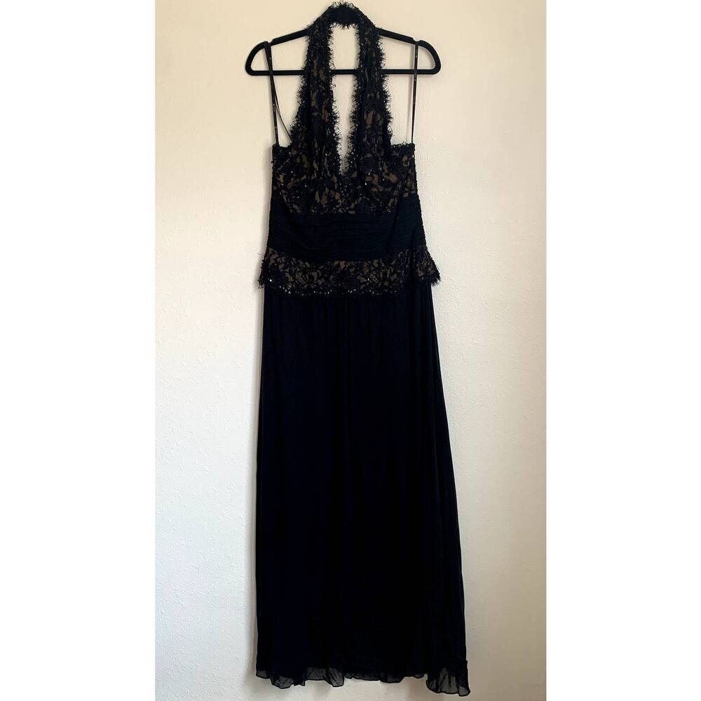 Vintage Tadashi Collection Y2K Sequin Halter Gown in Black